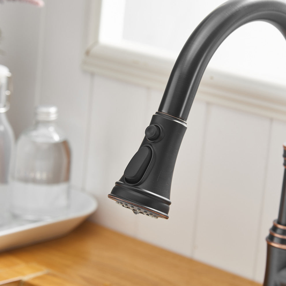 Wellfor Single Level Stainless Steel Kitchen Sink Faucet With Pull down Sprayer, Oil Rubbed Bronze