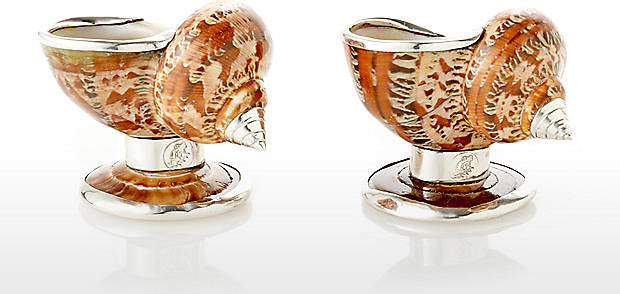 Turban Shell Salt Cellar with Sterling Silver, Set of 2