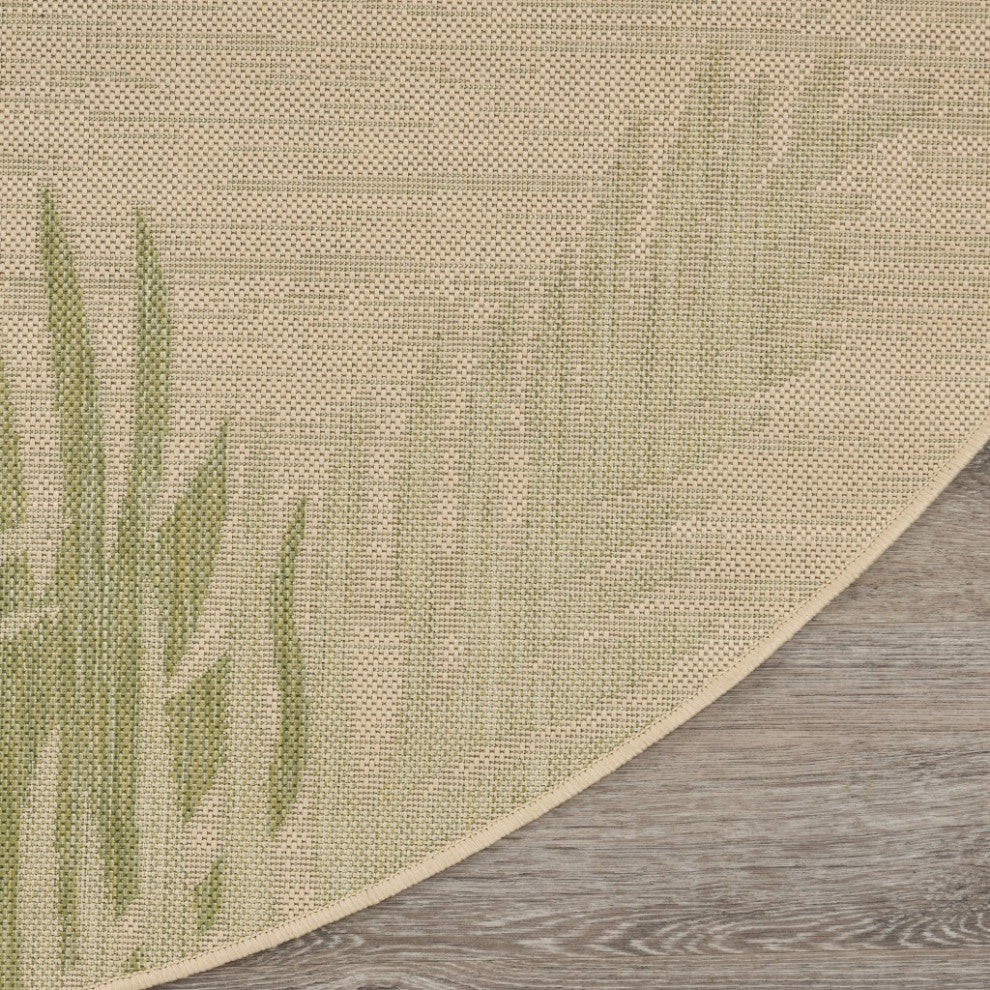 8" Round Green Palms Indoor Outdoor Area Rug