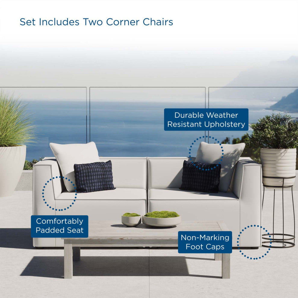 Lounge Loveseat Sofa, Fabric, White, Outdoor Patio Balcony Cafe Bistro Garden