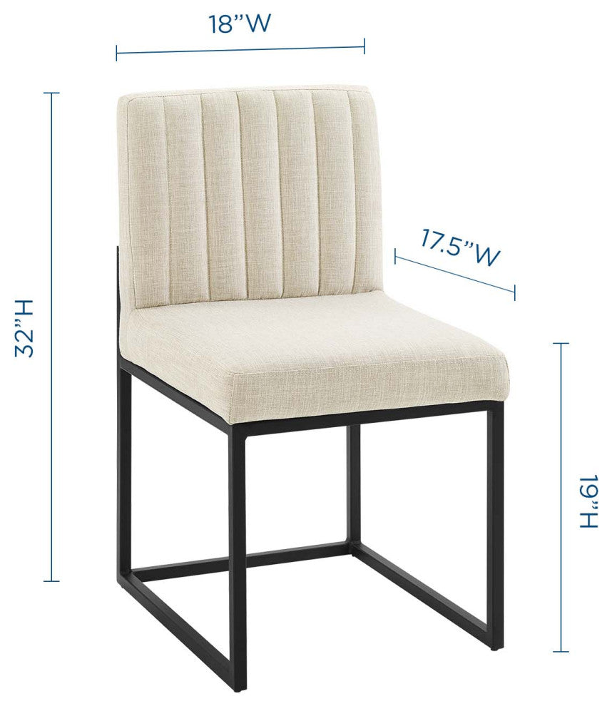 Tufted Side Dining Chair, Fabric, Metal, Black Beige, Modern, Bistro Restaurant