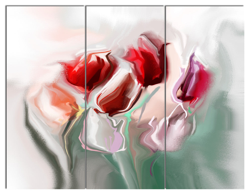 Floral Watercolor Illustration, Animal Canvas Art Print, 36x28, 3 Panels