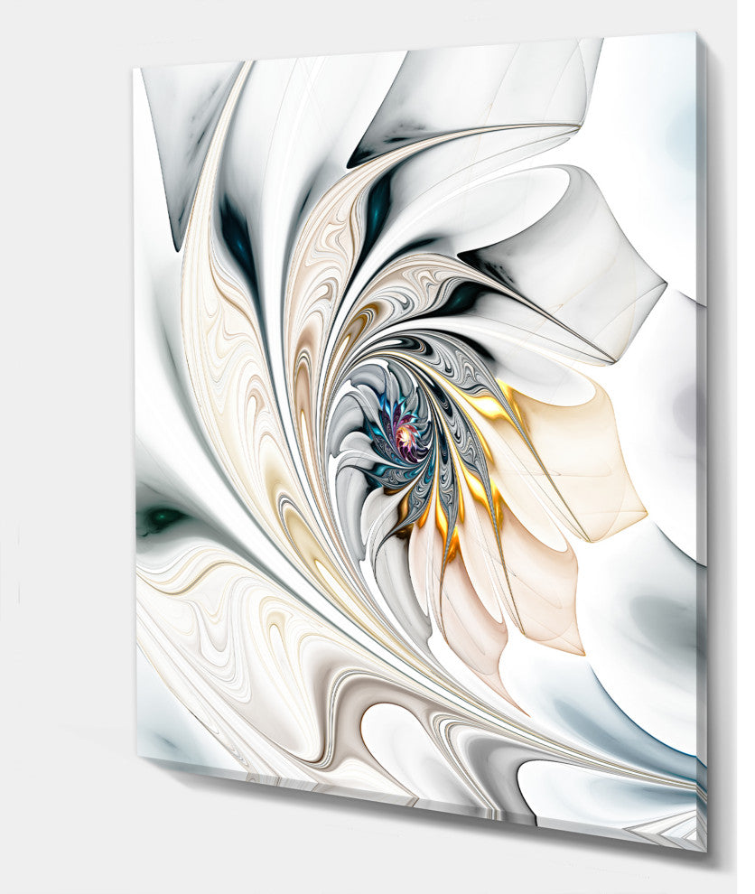 Designart - White Stained Glass Floral Art - Floral Wall Art Canvas, 12"x20"