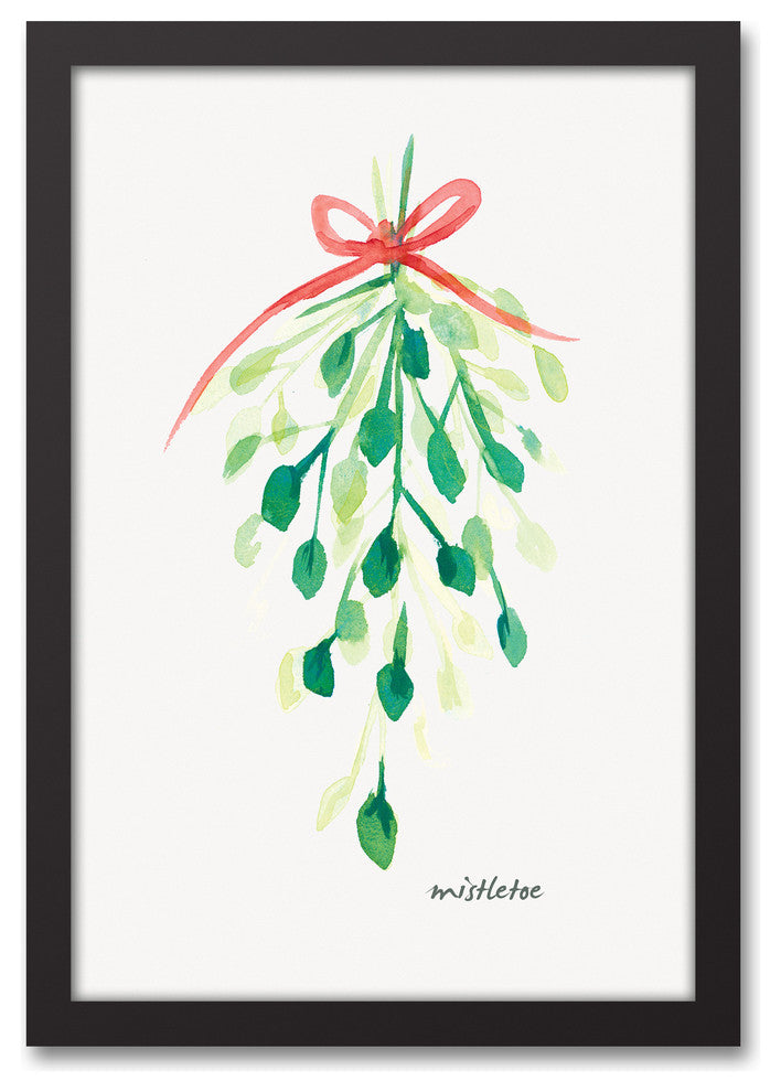 Watercolor Mistletoe 12x18 Black Framed Canvas