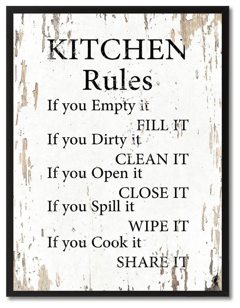 Kitchen Rules Inspirational, Canvas, Picture Frame, 13"X17"