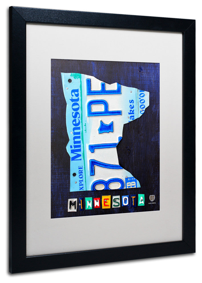 "Minnesota License Plate Map" Matted Framed Canvas Art by Design Turnpike