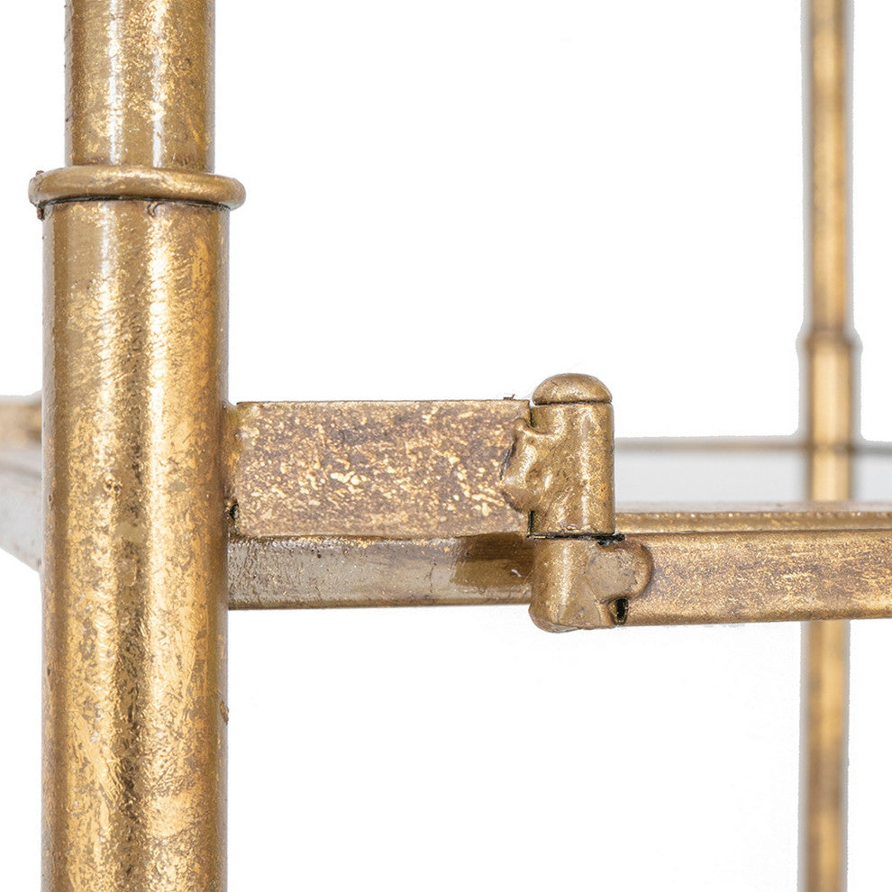 Benzara BM285111 71" Shelf, Design, 5 Glass Shelves, Iron Frame, Gold Finish