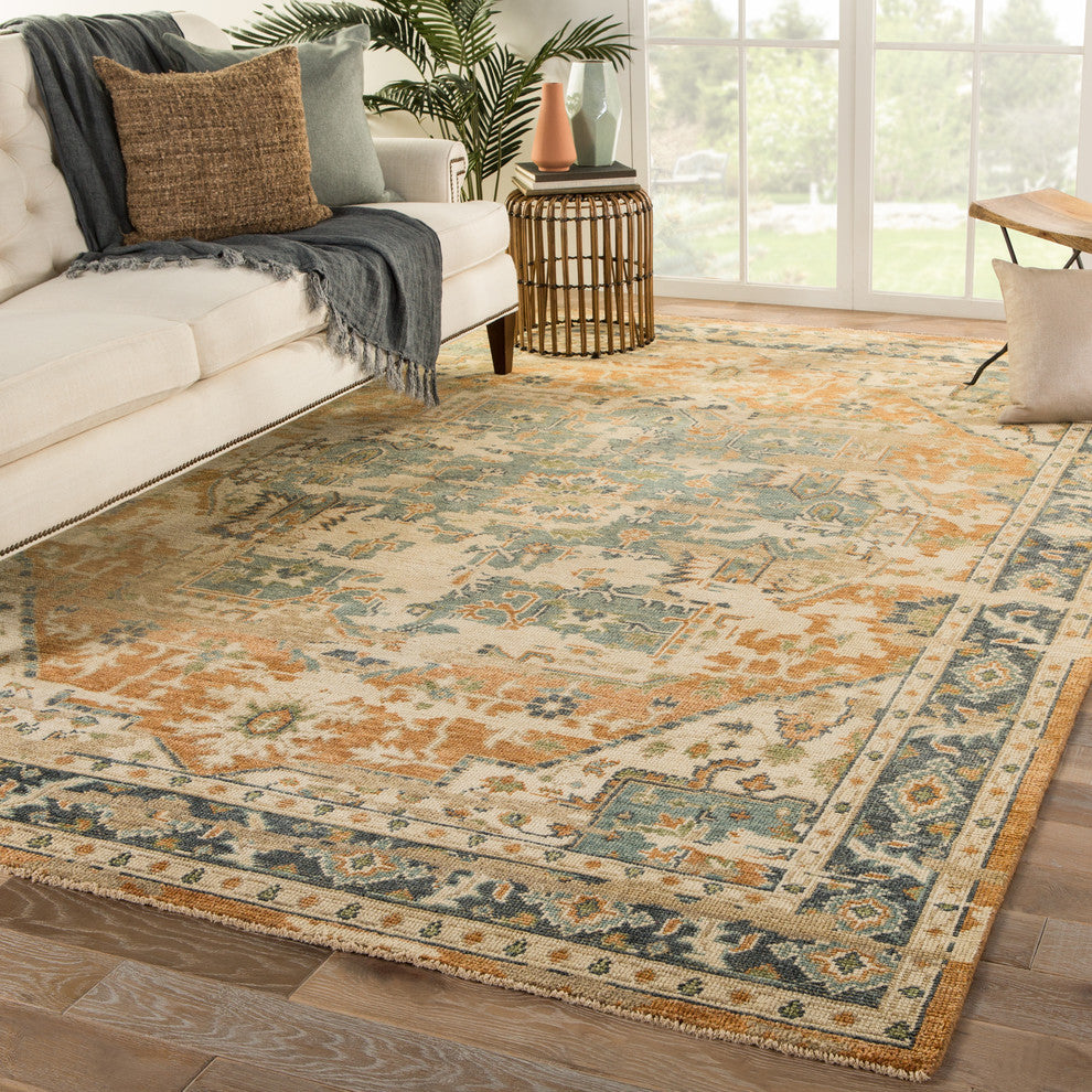 Jaipur Living Cadenza Knotted Medallion Orange/Blue Area Rug, 6'x9'