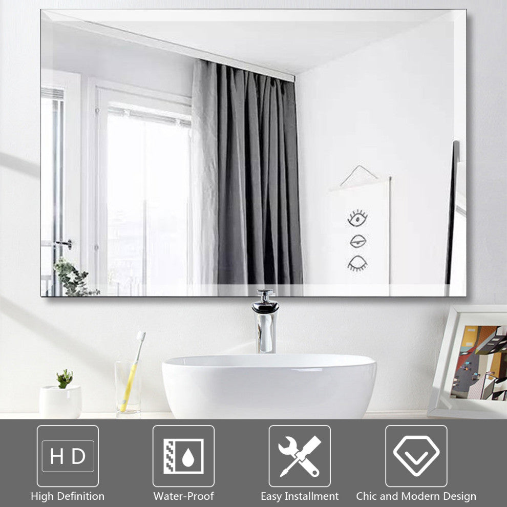 24''X36''Rectangle Mirror Wall Mounted Bathroom Beveled Silver Mirror Frameless