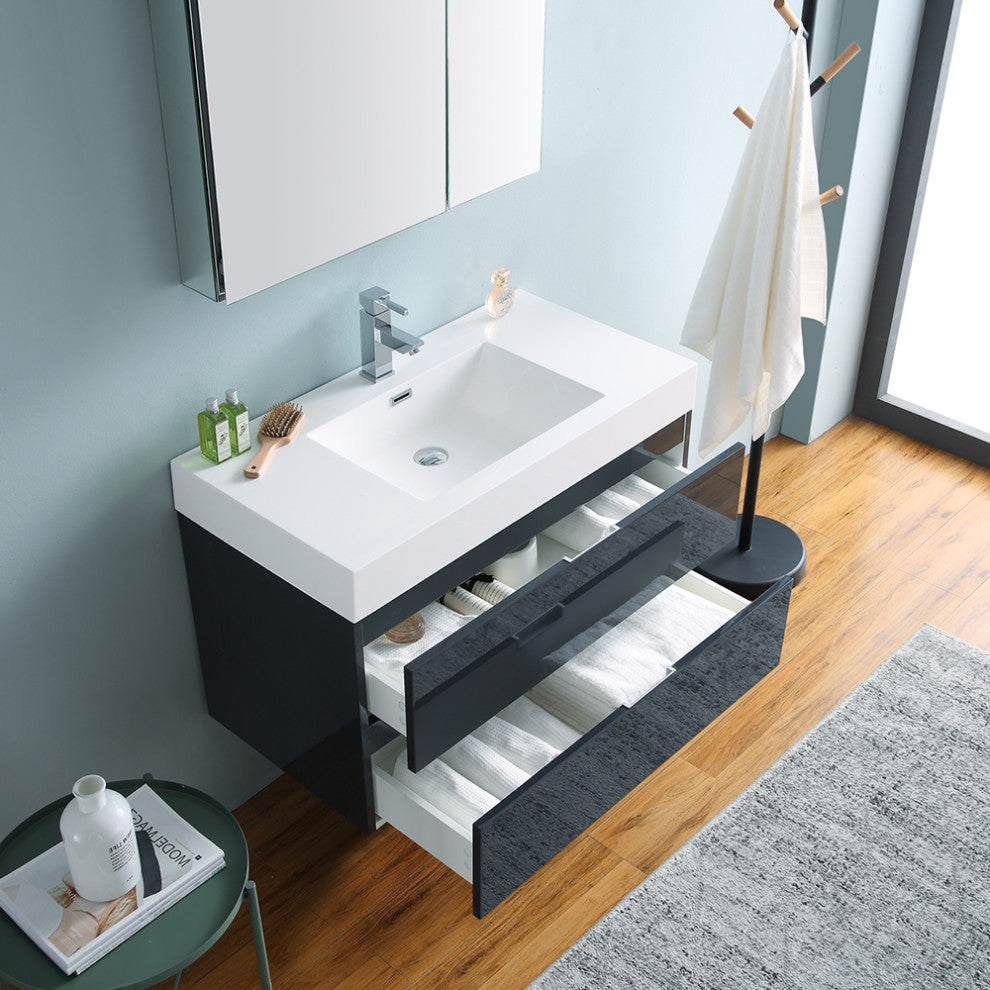 Valencia Wall Hung Bathroom Vanity, Medicine Cabinet, Dark Slate Gray 36"