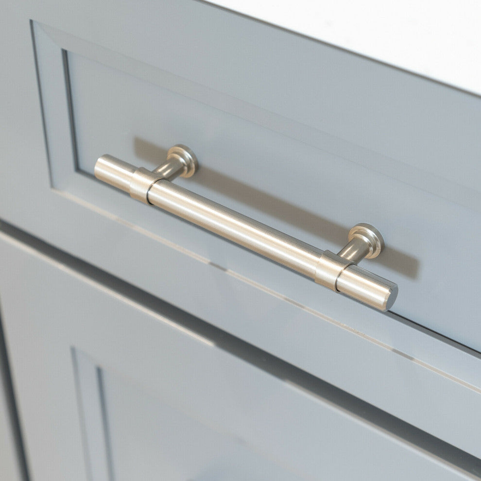 Brushed Nickel T Bar Handle Pull 3-3/4" (96mm) Hole Centers, 6" Overall Length