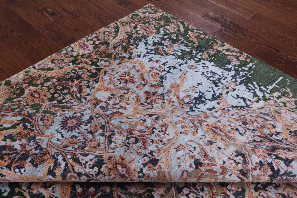 8' 0" X 10' 6" Modern Hand-Knotted Wool and Silk Rug Q11810