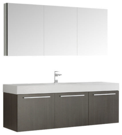 Vista 60" Gray Oak Wall Hung Single Sink Modern Bathroom Vanity, FFT1030CH