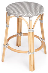 Tobias Gray and White Rattan Counter Stool