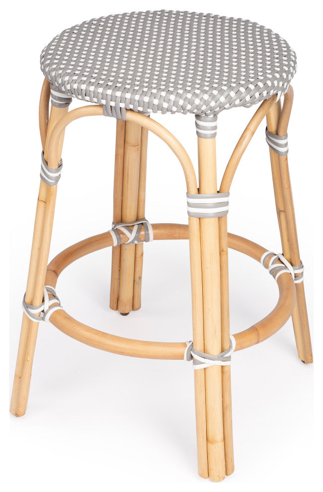 Tobias Gray and White Rattan Counter Stool