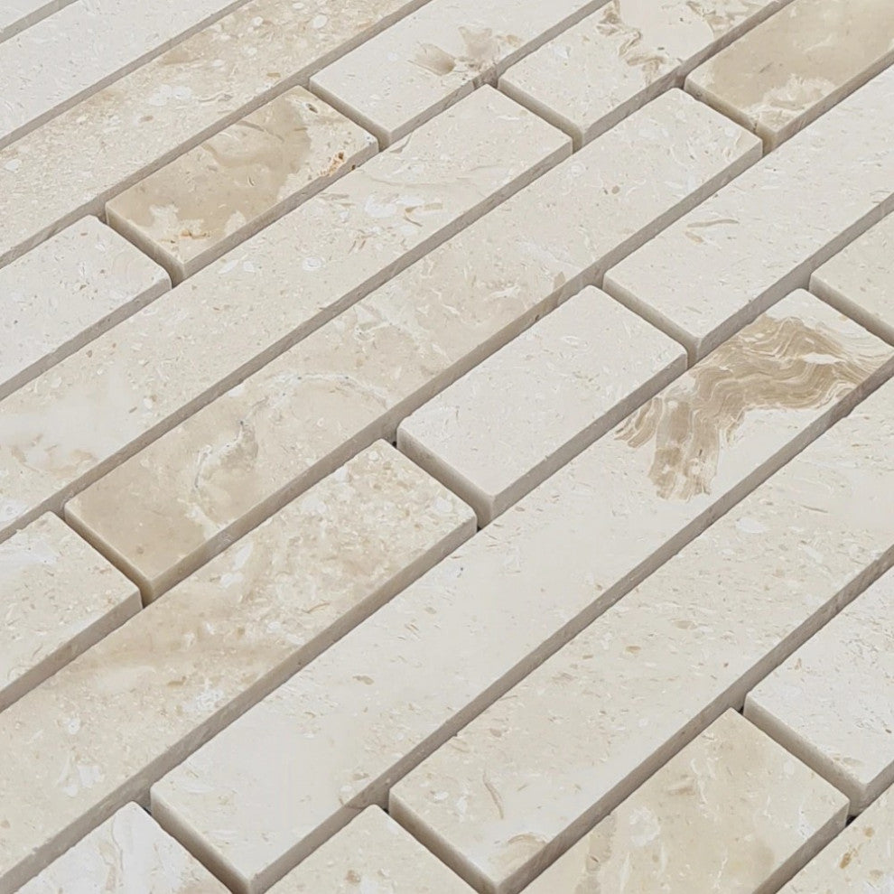 Shell Stone Limestone Stripe Liner on 12"x12" Mesh Mosaic Tile (10 sqft per box)