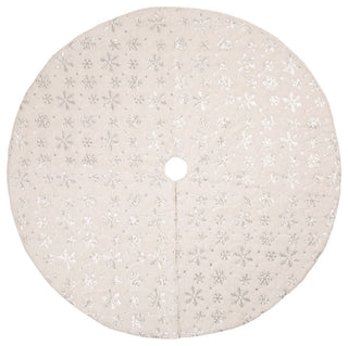 48"D White Plush With Snowflake Christmas Tree Skirt
