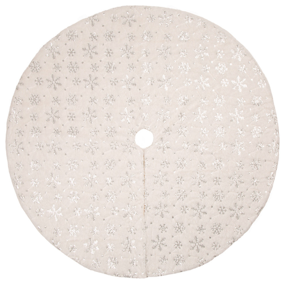 48"D White Plush With Snowflake Christmas Tree Skirt