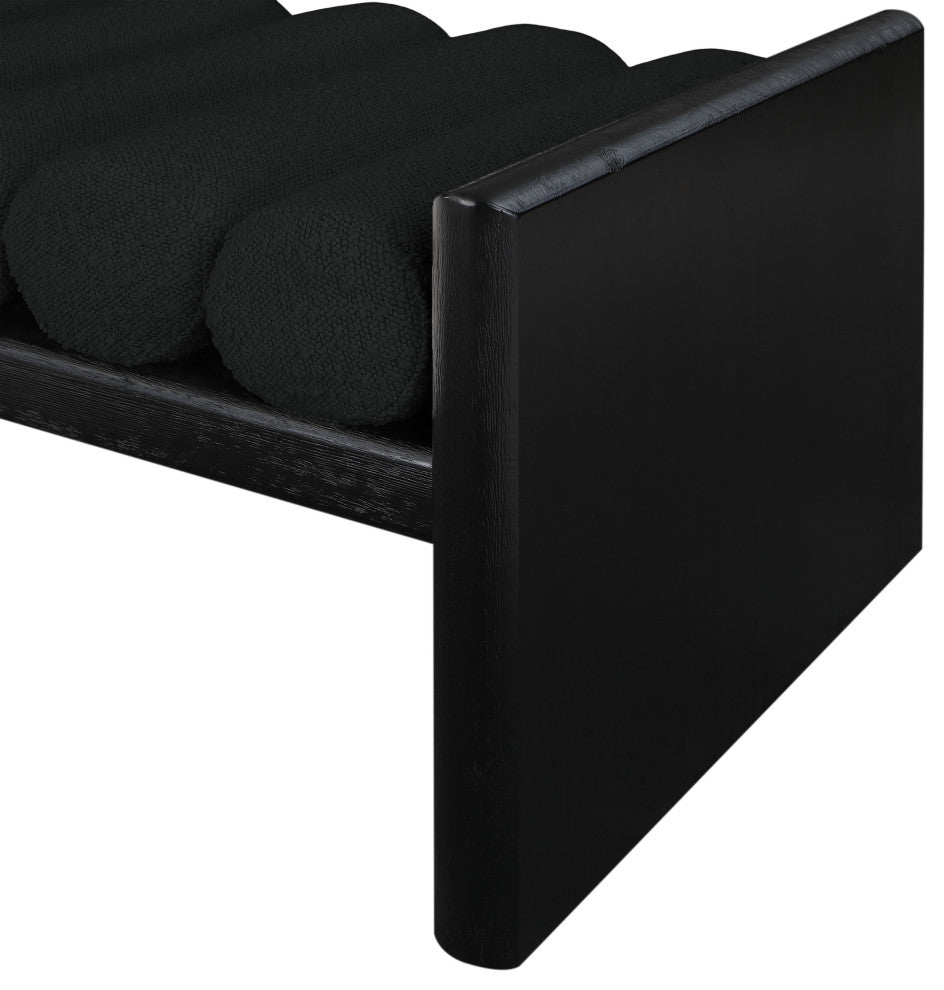 Waverly Boucle Fabric Upholstered Bench, Black, 32" Wide, Black Finish