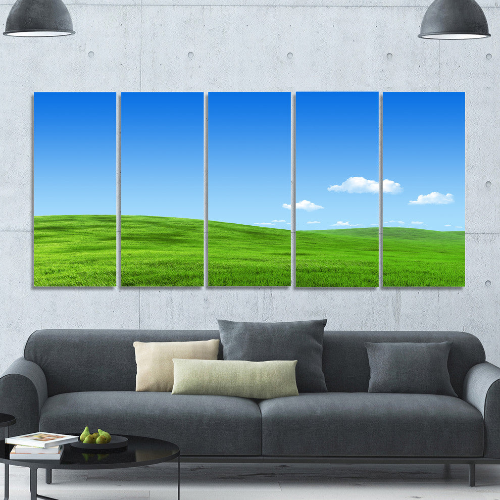 Calm Green Meadow, Landscape Canvas Art Print, 60"x28", 5 Panels