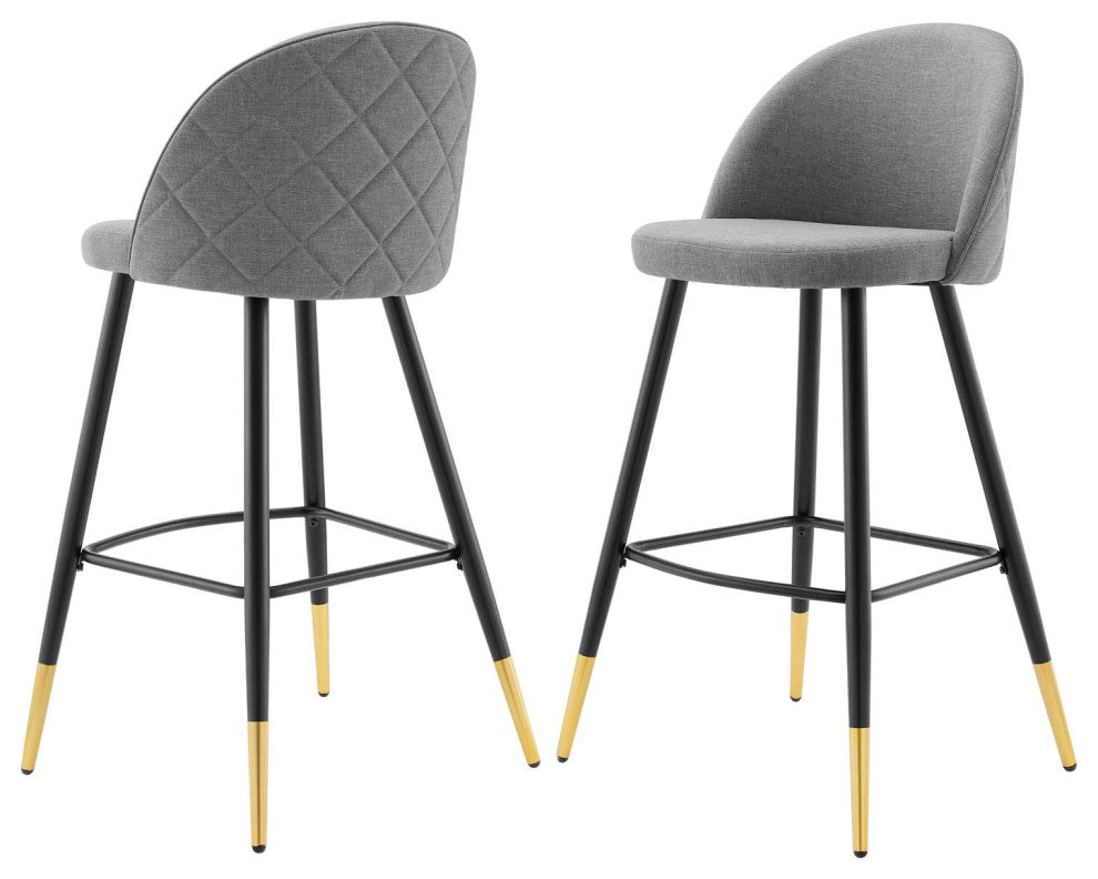 Bar Stool Chair Barstool, Set of 2, Fabric, Metal, Gray, Modern, Bar Pub