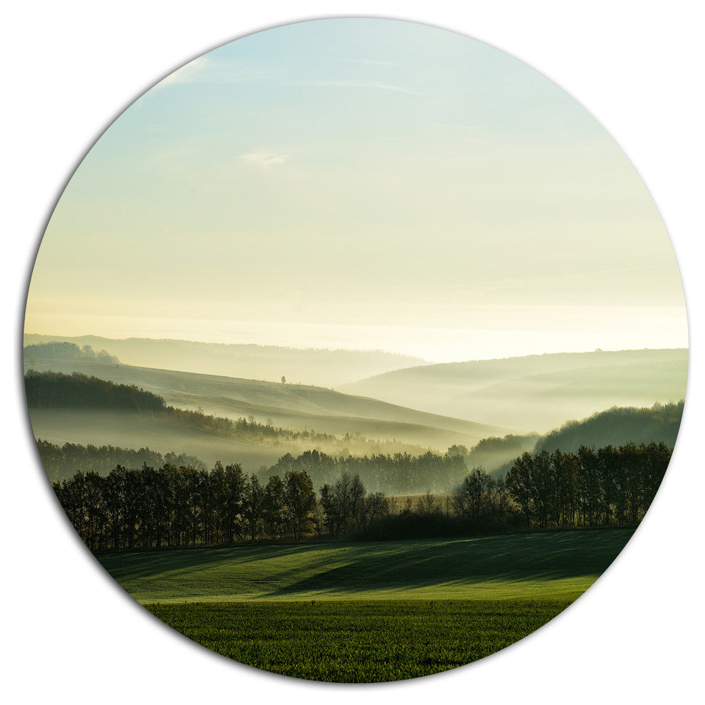 Superb Green Hills In The Fog, Landscape Round Wall Art, 11"