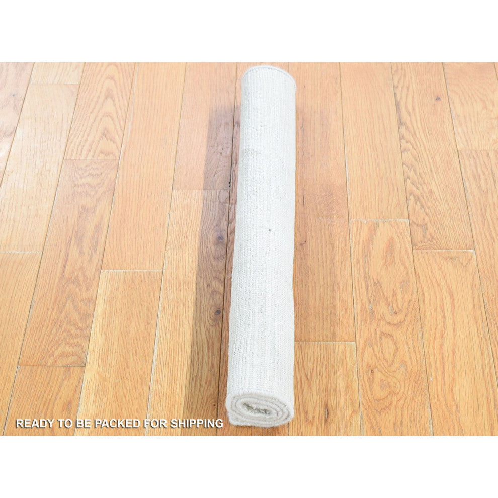 Ivory, Hand Knotted Modern Design, Silk With Wool, Mat Square Rug, 2'1"x2'1"