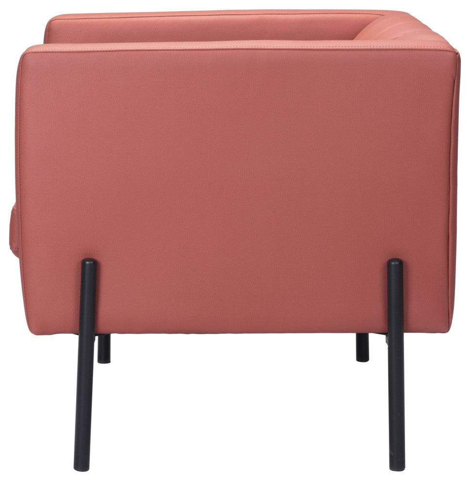 Accent Chair, Faux Vinyl Leather, Steel, Rust, Black, Mid Century Hospitality
