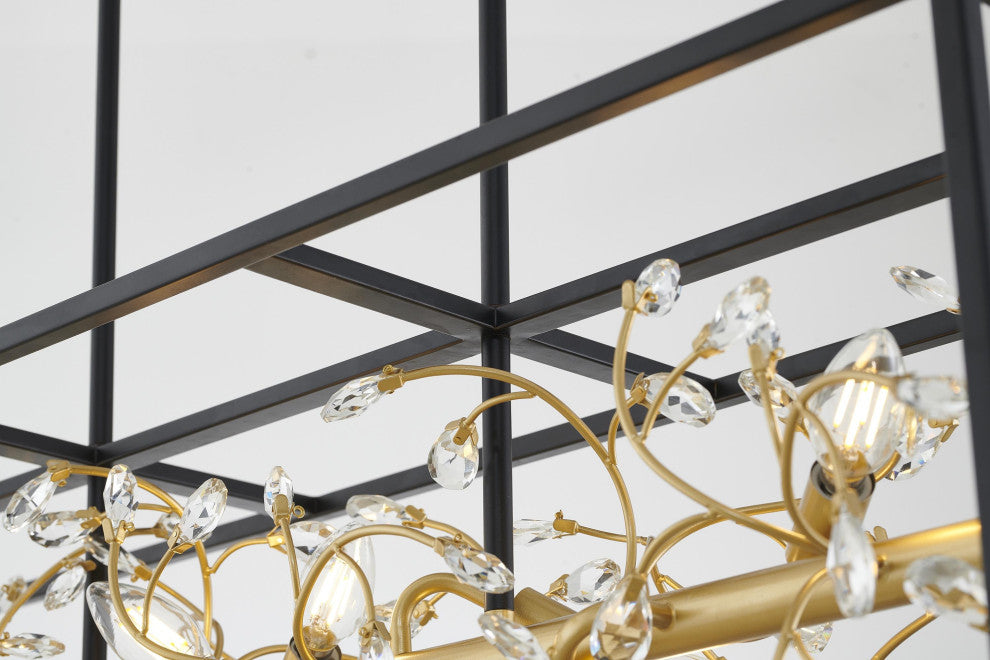 8-Light Black Chandelier With Gold Branch And Clear Crystal Accents