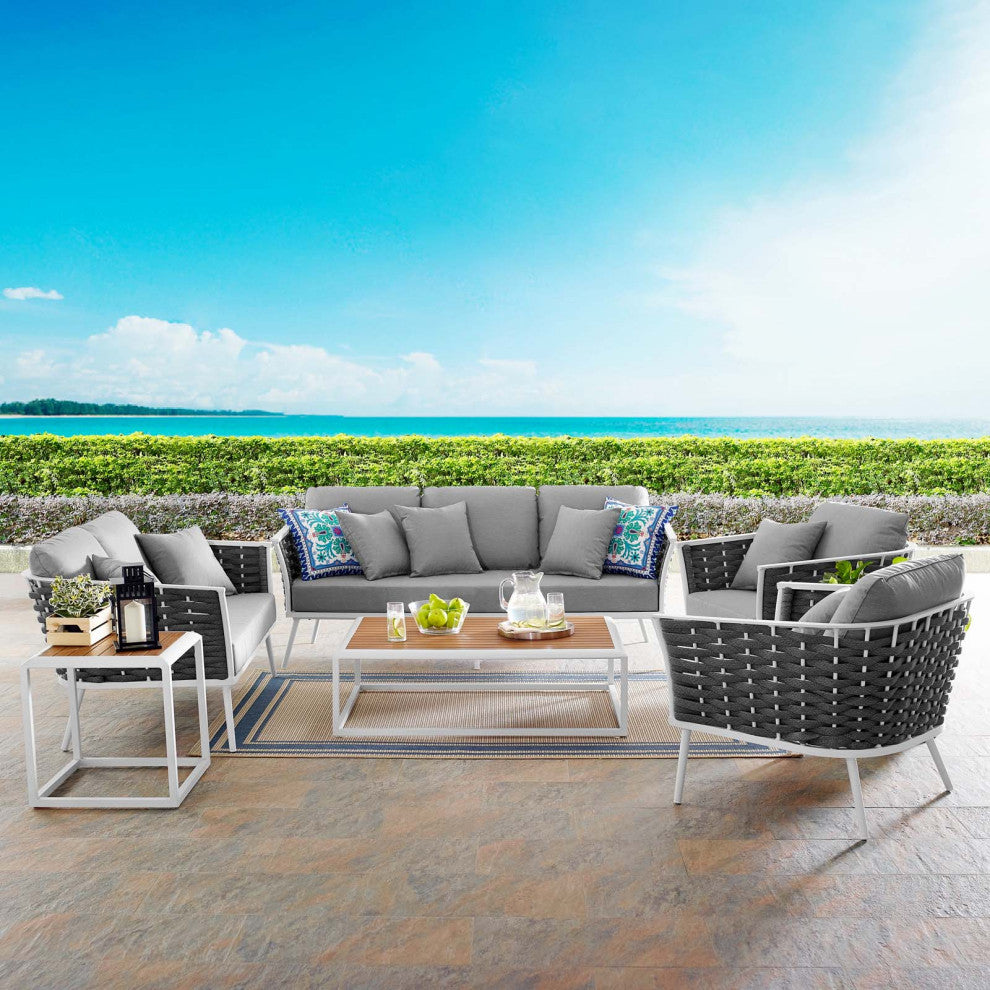 White Gray Stance 5 Piece Outdoor Patio Aluminum Sectional Sofa Set