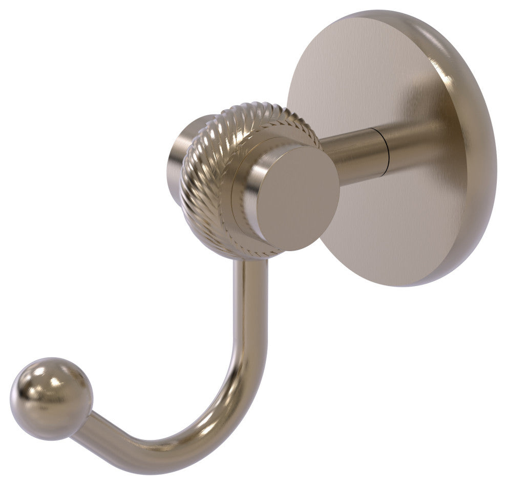 Satellite Orbit Two Robe Hook With Twist Accents, Antique Pewter