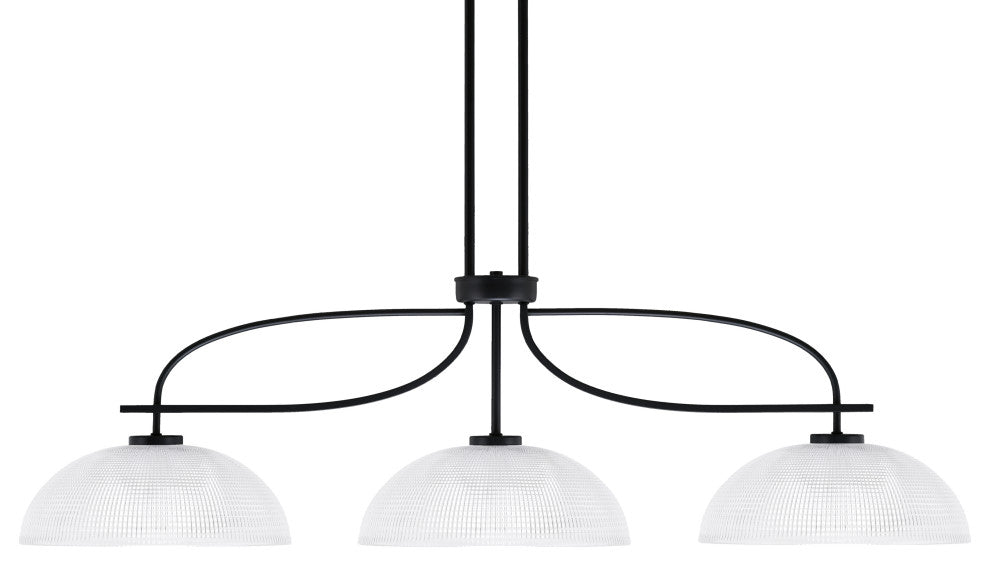 Cavella 3 Light Island Light, Matte Black Finish, 13" Clear Ribbed Glass