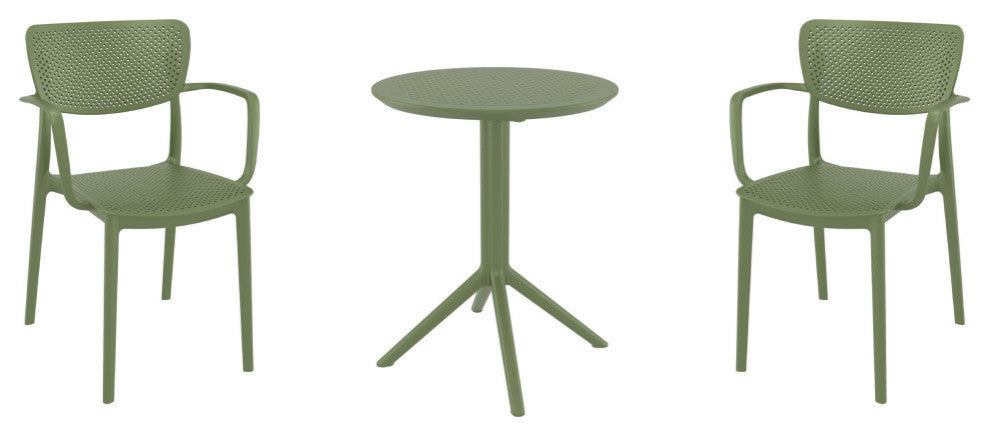 Loft Round Bistro Set 3 Piece With 24" Table Top Olive Green