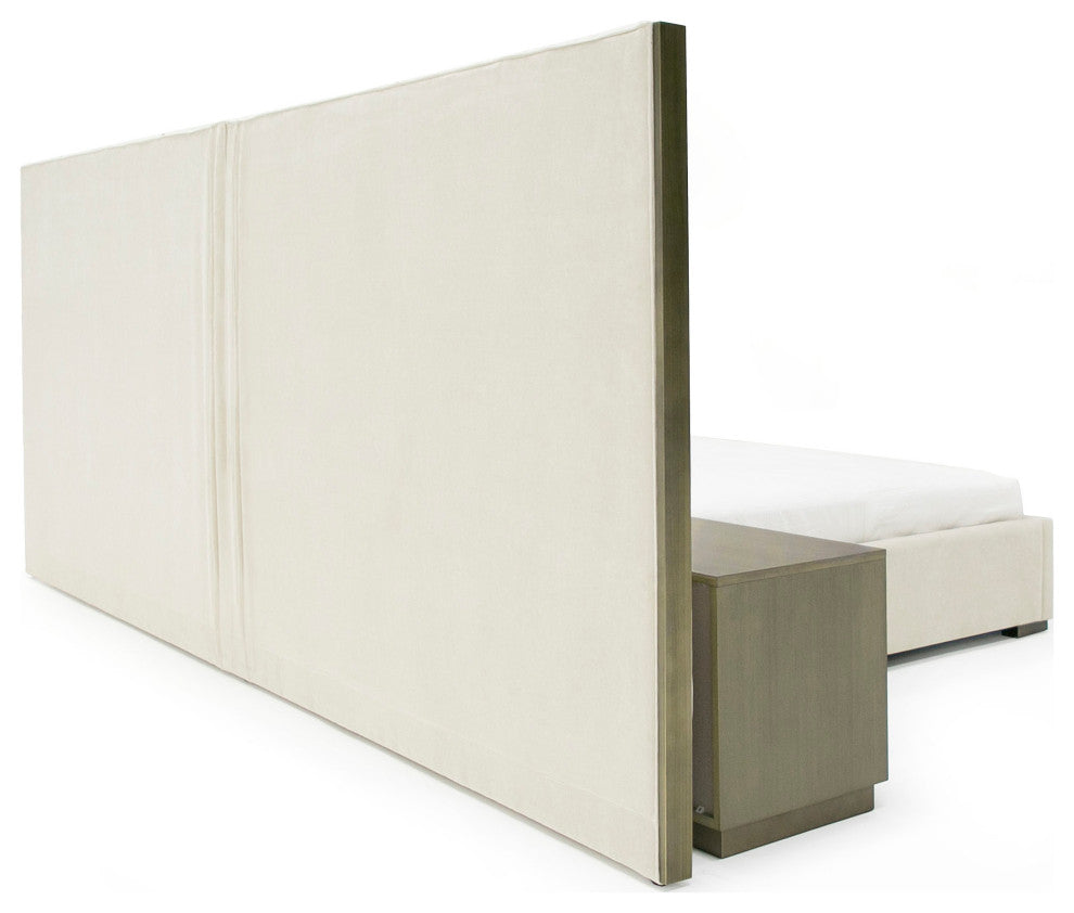 Nixa Modern Beige Velvet, Brushed Bronze Bed, Eastern King
