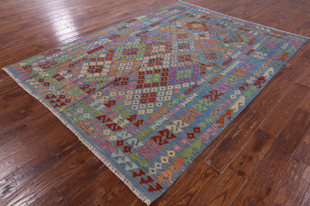 6' 10" X 9' 8" Reversible Flat Weave Kilim Rug Q8294