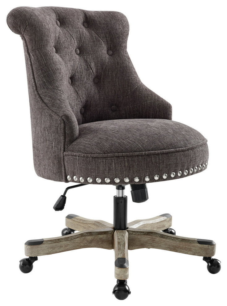 Classic Office Chair, Swivel Design & Diamond Button Tufted Back, Charcoal Gray