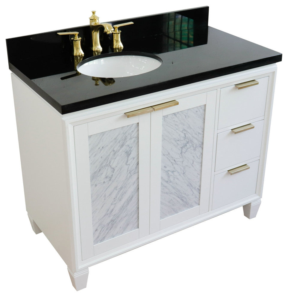 43" Single Vanity, White Finish With Black Galaxy