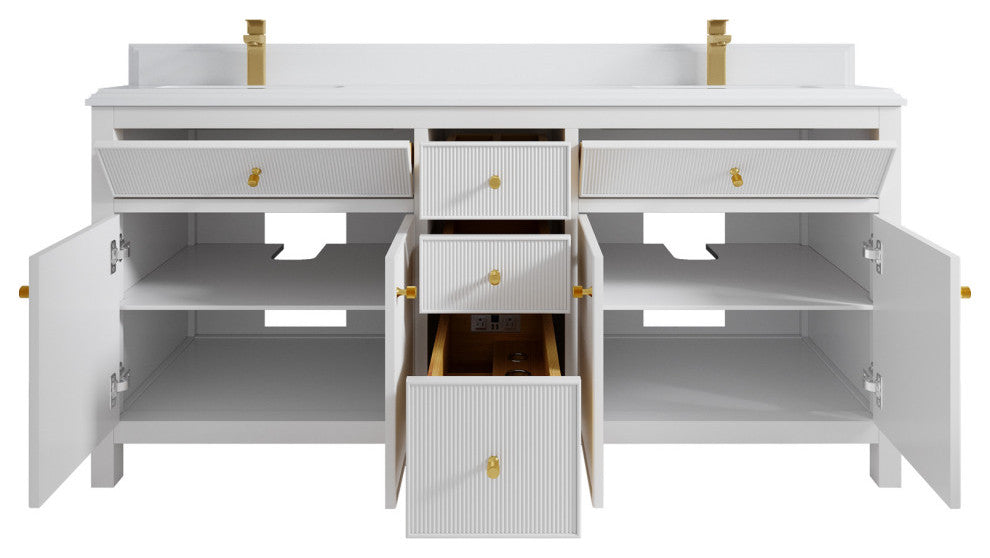 Sonoma 72 Double Sink Reeded Bath Vanity in White 1.5" White Quartz