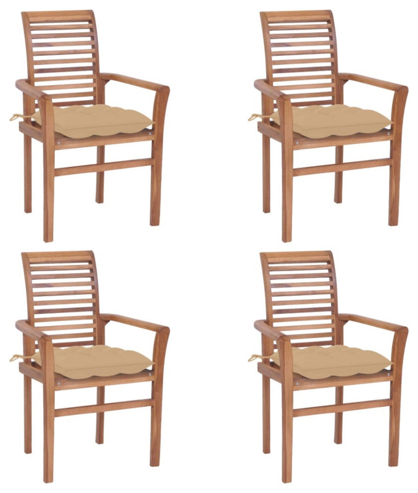Vidaxl Dining Chairs, Set of 4, With Beige Cushions Solid Teak Wood