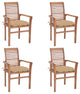 Vidaxl Dining Chairs, Set of 4, With Beige Cushions Solid Teak Wood