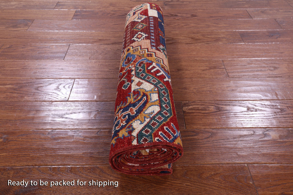 Geometric Super Kazak Hand Knotted Runner Rug 2' 7" X 9' 3" Q10216