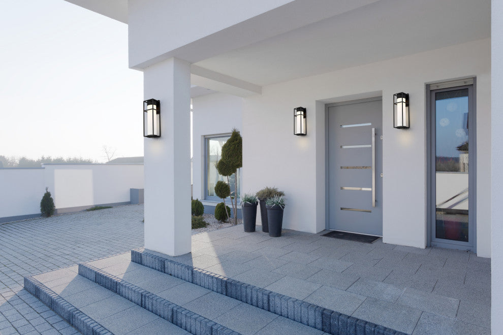 Ledges 6W LED Medium Wall Lantern, Matte Black/White Opal Glass