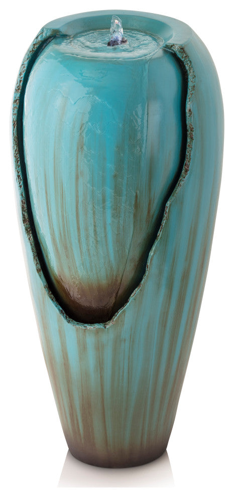33" Tall Water Jar Fountain with LED Light, Turquoise