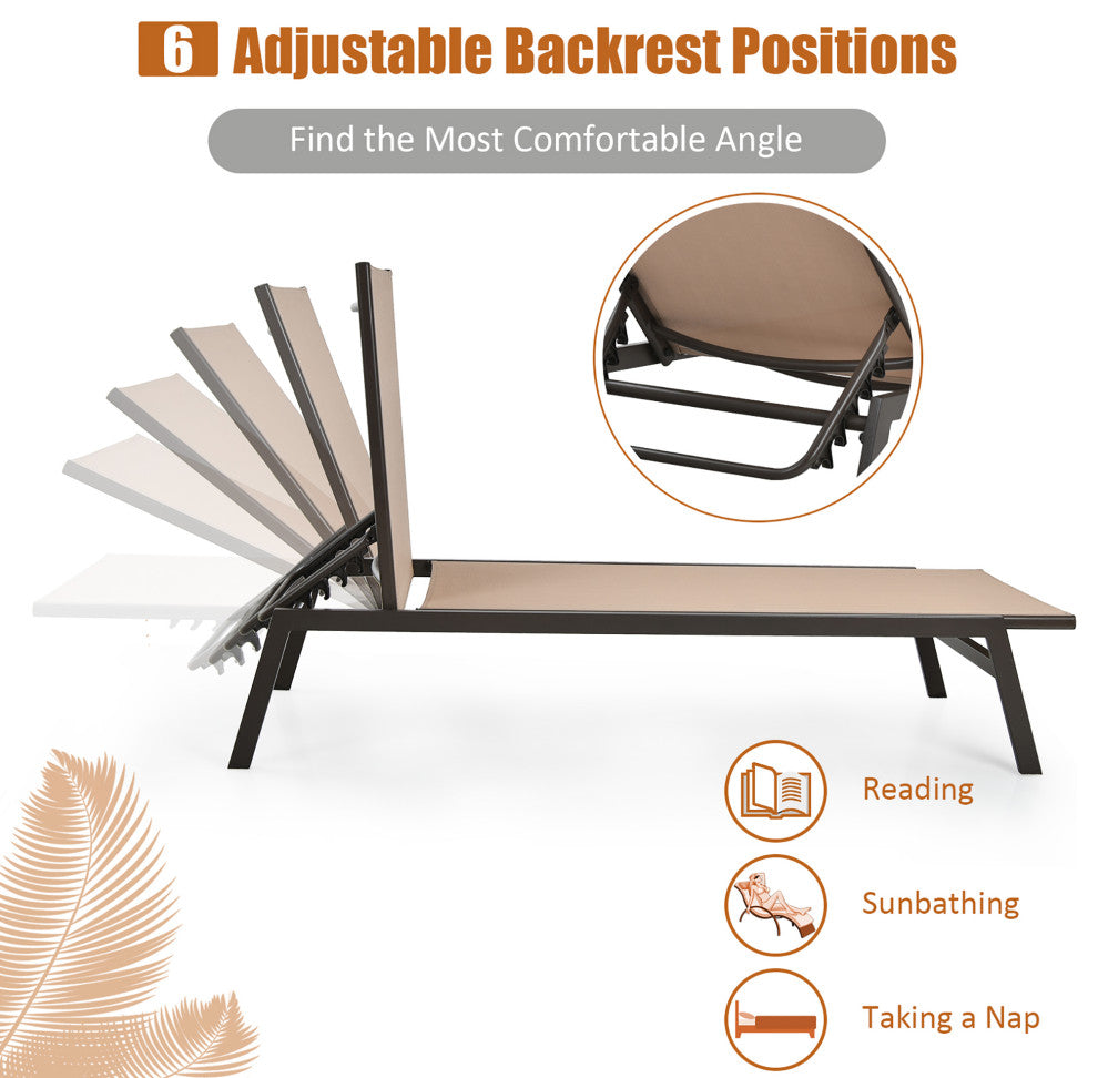 Costway Patio Lounge Chair Chaise Recliner Back Adjustable Garden Deck Brown