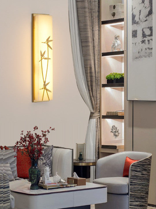 Creative Marble Wall Lamp in Chinese Style for Living Room, Bedroom, Bamboo Leaves