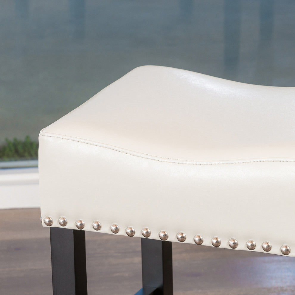 GDF Studio Chantal Backless Leather Stools, Set of 2, Ivory, Counter Height: 26"