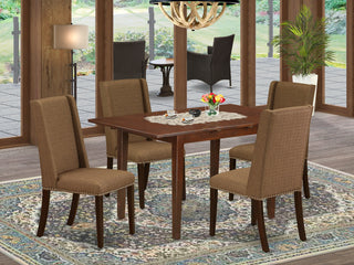 5Pc Dining Set 4 Chairs, Butterfly Leaf Table Solid Wood Structure, Mahogany