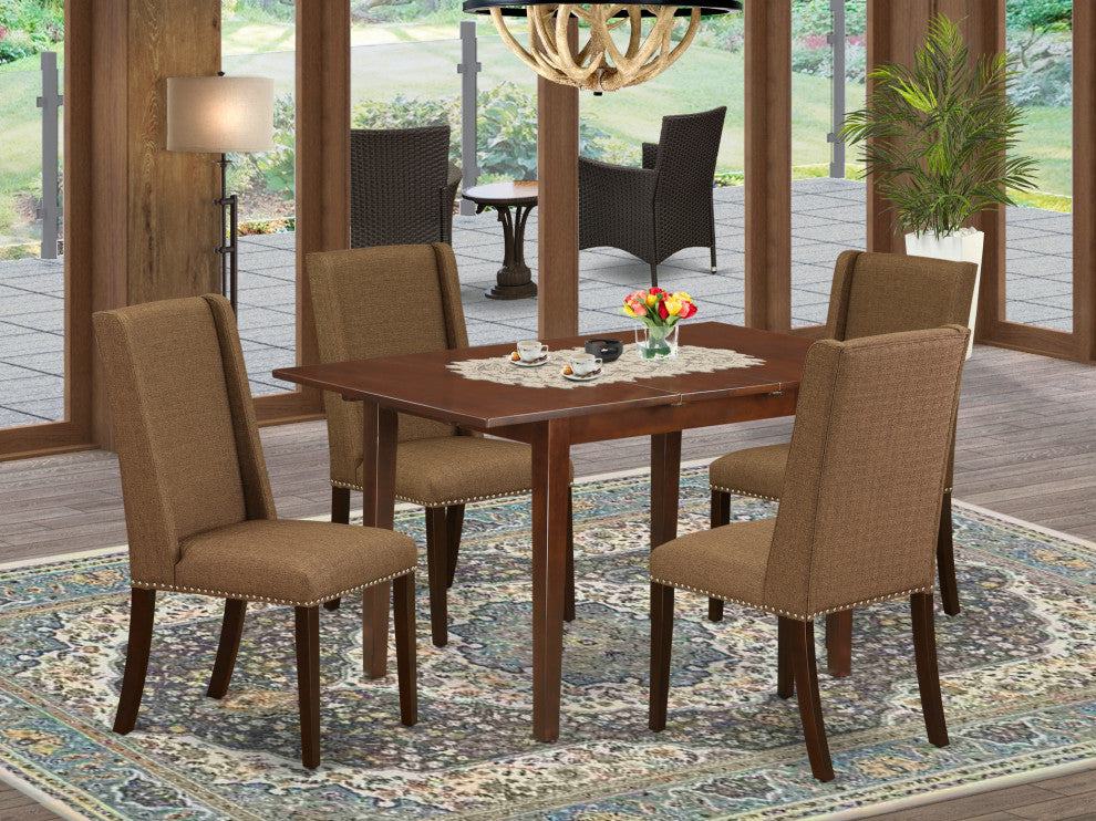 5Pc Dining Set 4 Chairs, Butterfly Leaf Table Solid Wood Structure, Mahogany