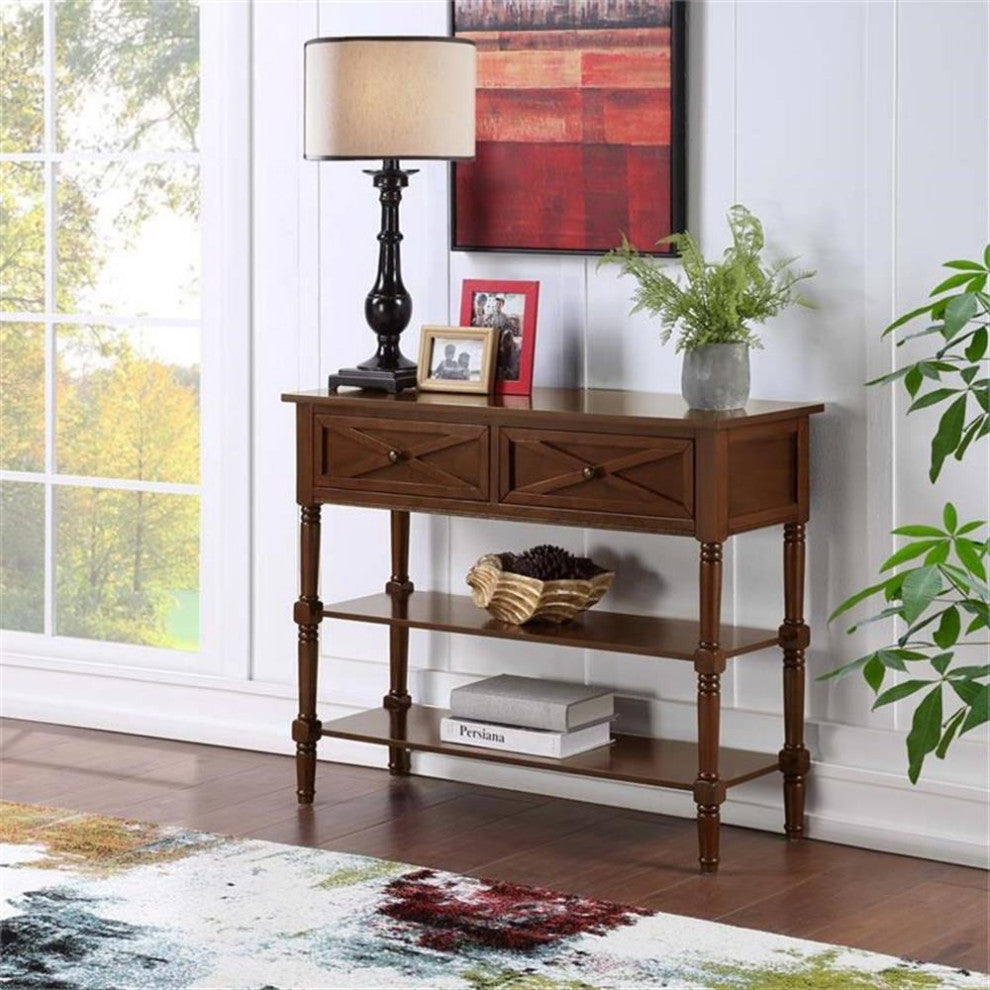 Convenience Concepts Country Oxford 2-Drawer Console Table Espresso Wood Finish