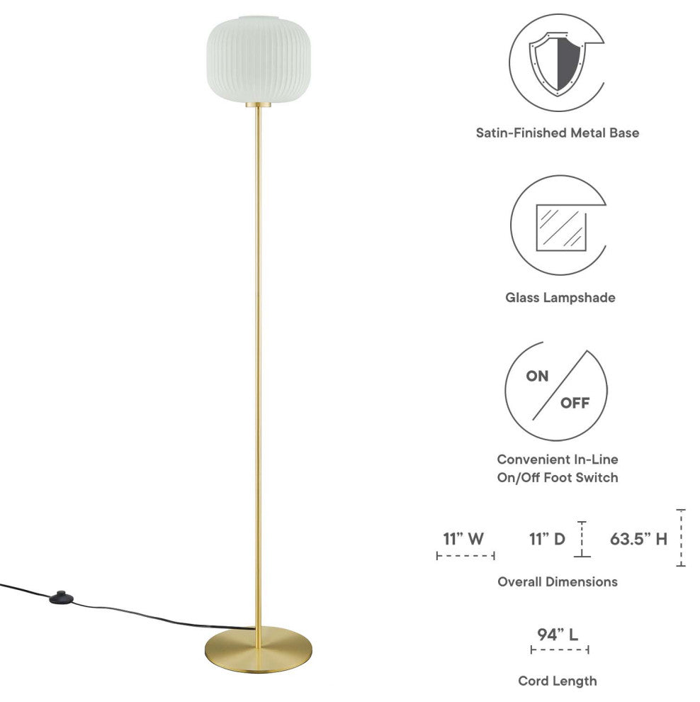Floor Lamp Light, White Gold, Glass, Modern, Mid Century Bistro Hospitality